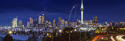 Skyline von Auckland bei Nacht, Auckland, Neuseeland, skyline of Auckland at night, Auckland, New Zealand