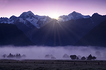 Morgennebel mit Mt. Tasman und Mt. Cook, Westcoast-Nationalpark, SÃ¼dinsel, Neuseeland - morningmist with mt. tasman and mt. cook, westcoast-nationalpark, southern island, new zealand